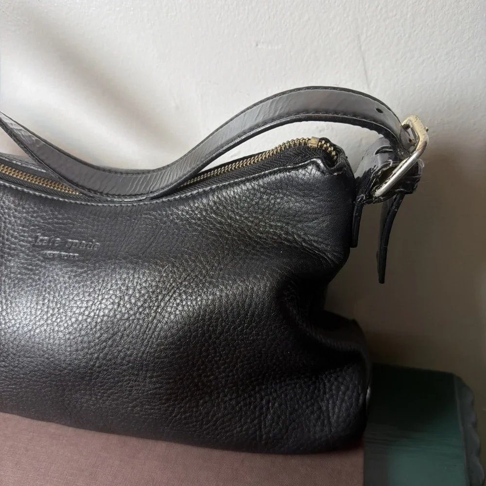 Vintage Kate Spade Shoulder Bag Black Genuine Leather Purse Patent Leather